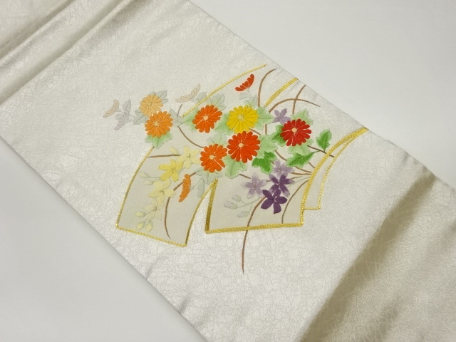 JAPANESE NAGOYA OBI / EMBROIDERY / FLORAL PLANTS